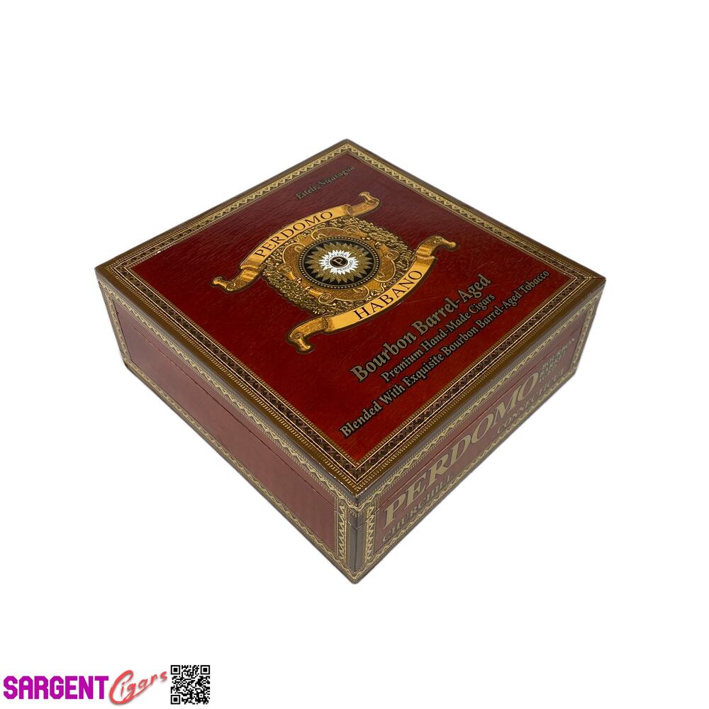 Perdomo Bourbon Barrel Aged Conn Churchill Empty Wooden Cigar Box 7.75x8x3
